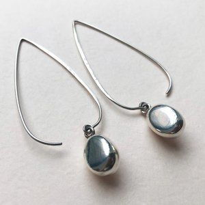 Long dangle threader earrings silver, large accent drop hoops, summer jewelry